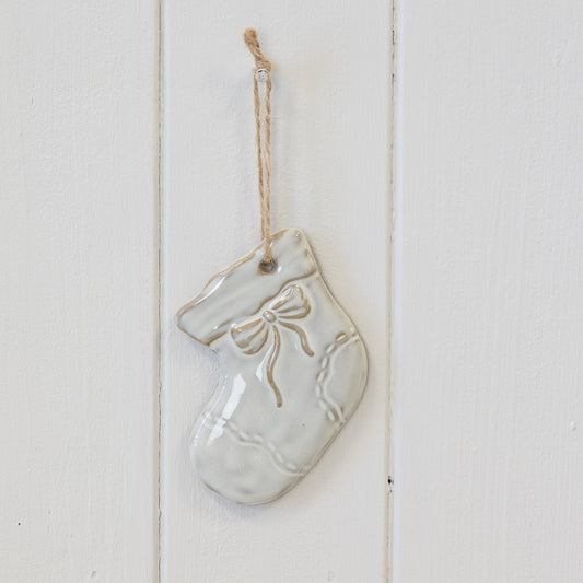 Ceramic Natural Hanging Stocking with Bow