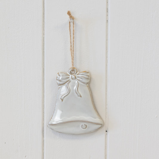 Ceramic Natural Hanging Bell with Bow