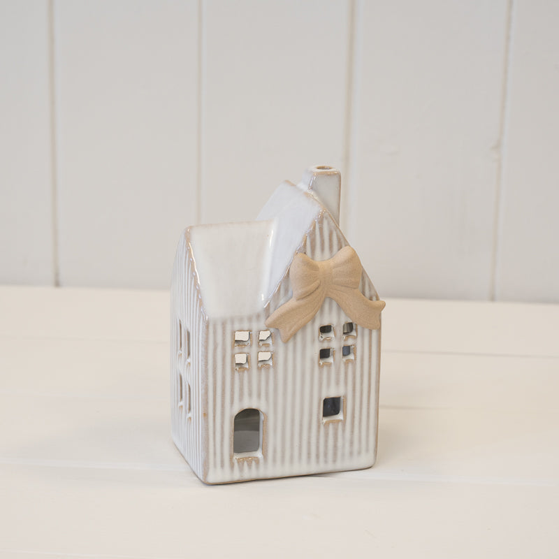 Ceramic Natural Tealight House with Bow Detail