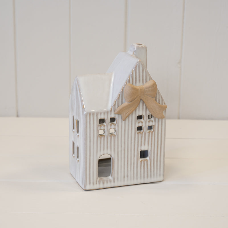 Ceramic Natural Tealight House with Bow Detail