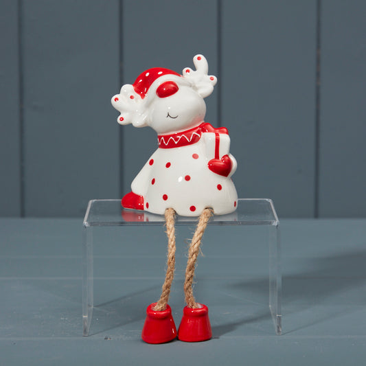 Red and White Ceramic Deer