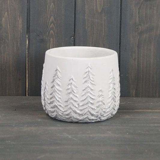 White Pot with Embossed Trees