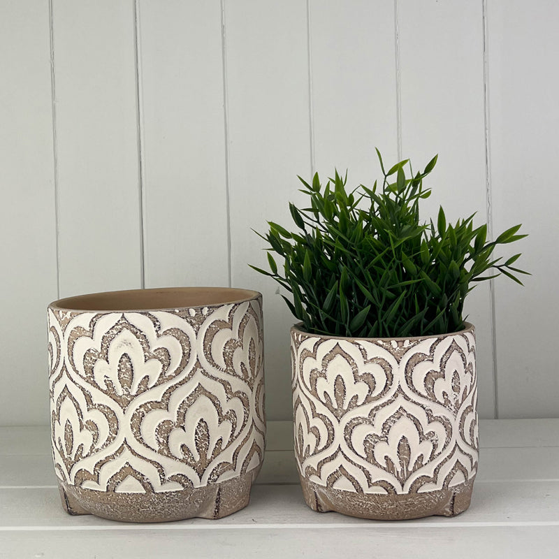 Round Brown Patterned Cement Pot