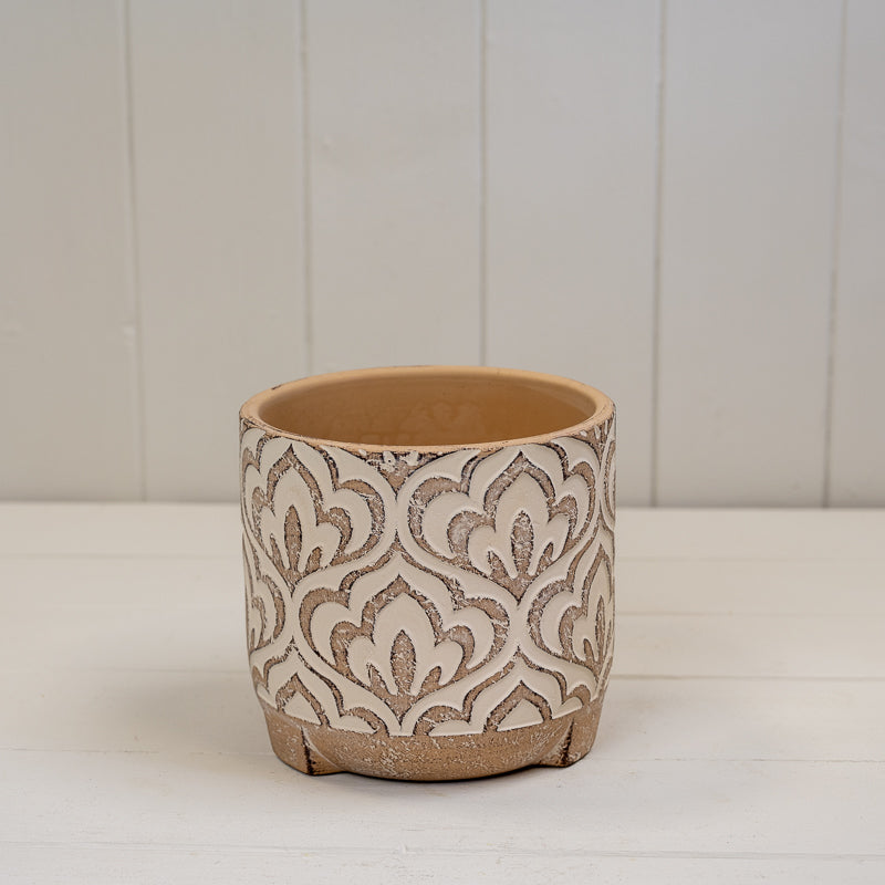 Round Brown Patterned Cement Pot