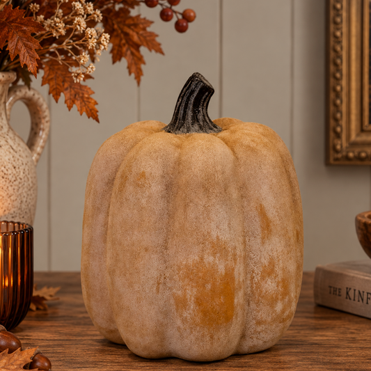 Pale Orange Ceramic Jack O'Lantern Pumpkin Ornament in Large