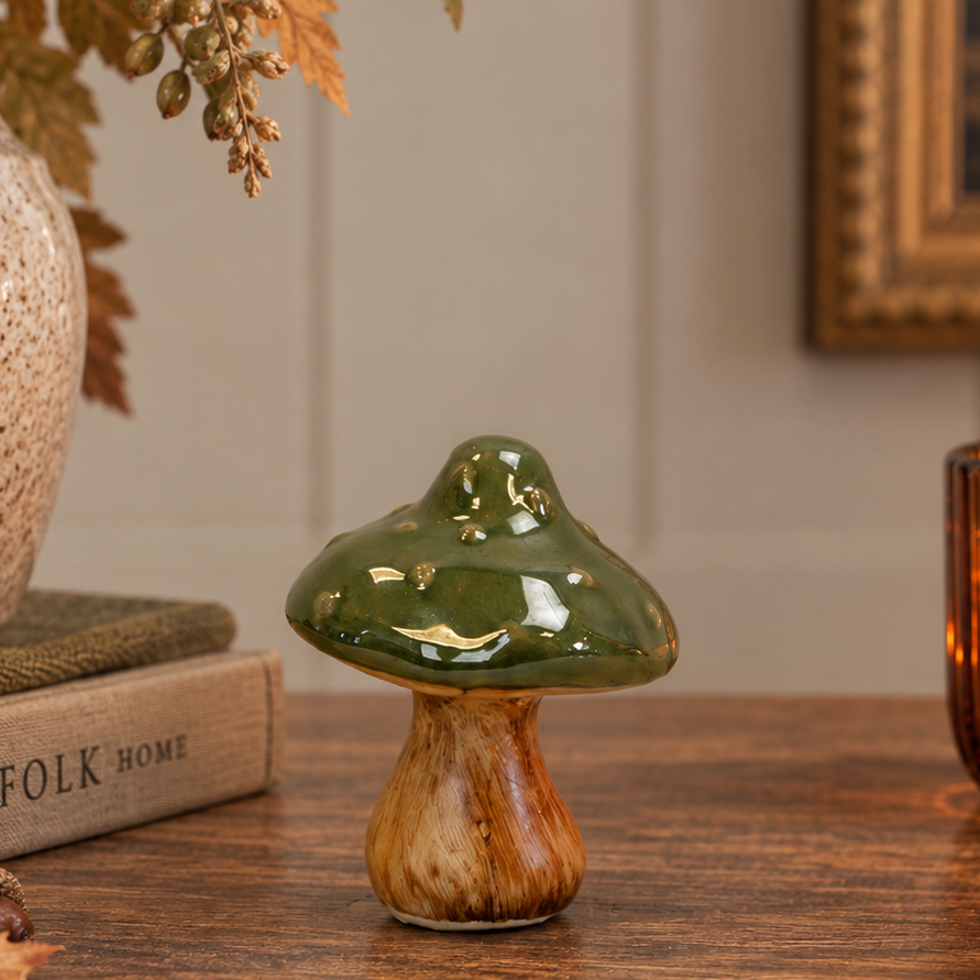 Dark Green Ceramic Mushroom Decoration