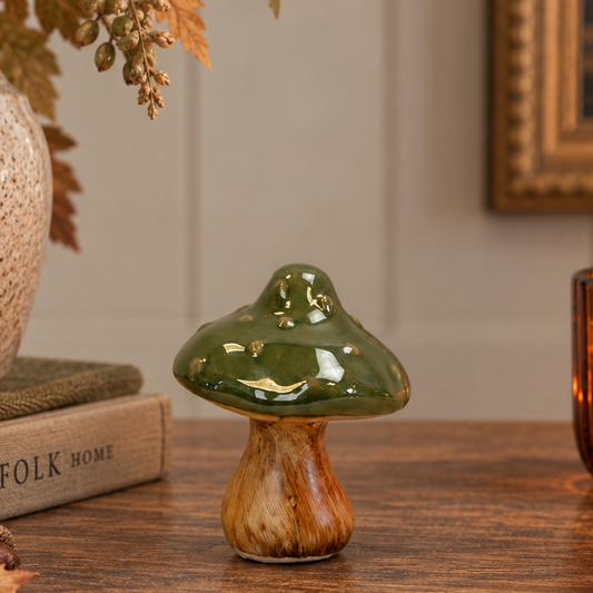Dark Green Ceramic Mushroom Decoration