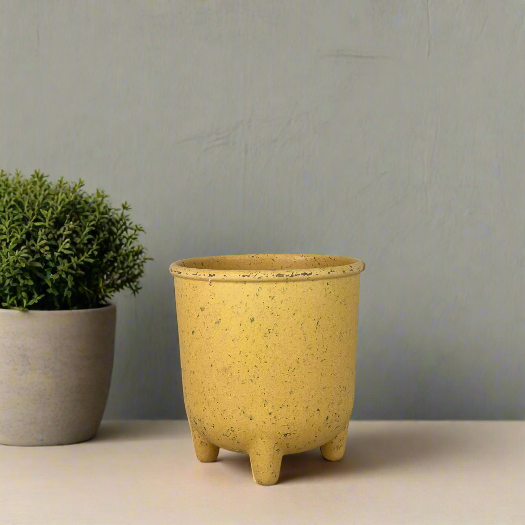 Yellow Coffee Husk Planter with Feet Large