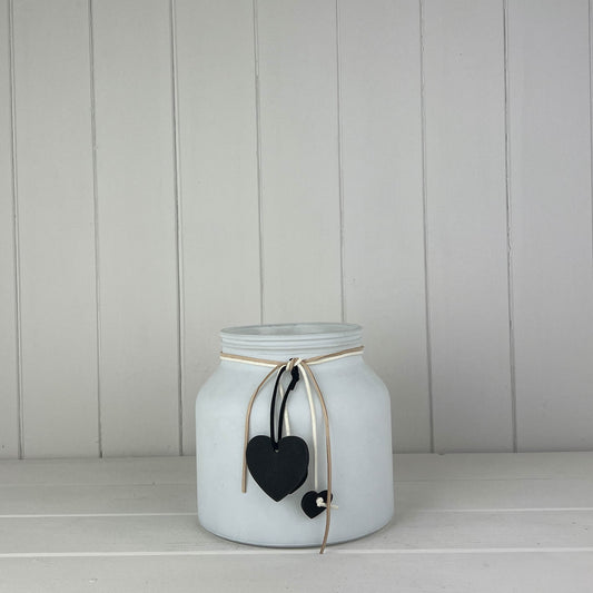 White Frosted Glass Jar With White Heart