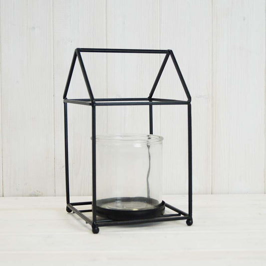 Black House Shape Lantern with Glass Insert