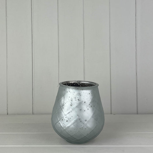 Small Frosted Silver Glass Tealight Holder
