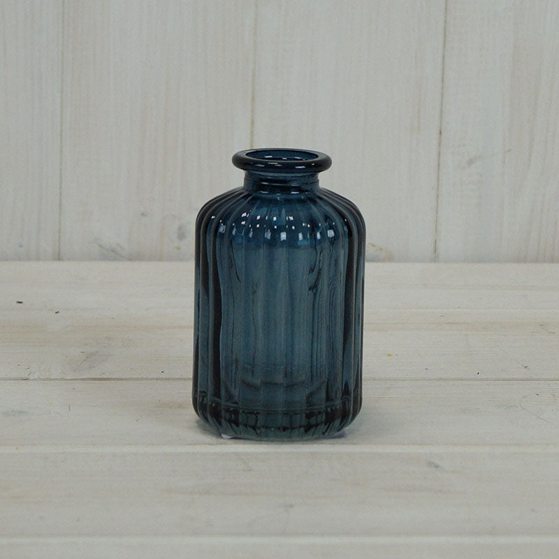 Blue Ribbed Glass Bottle