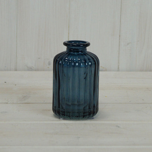 Blue Ribbed Glass Bottle