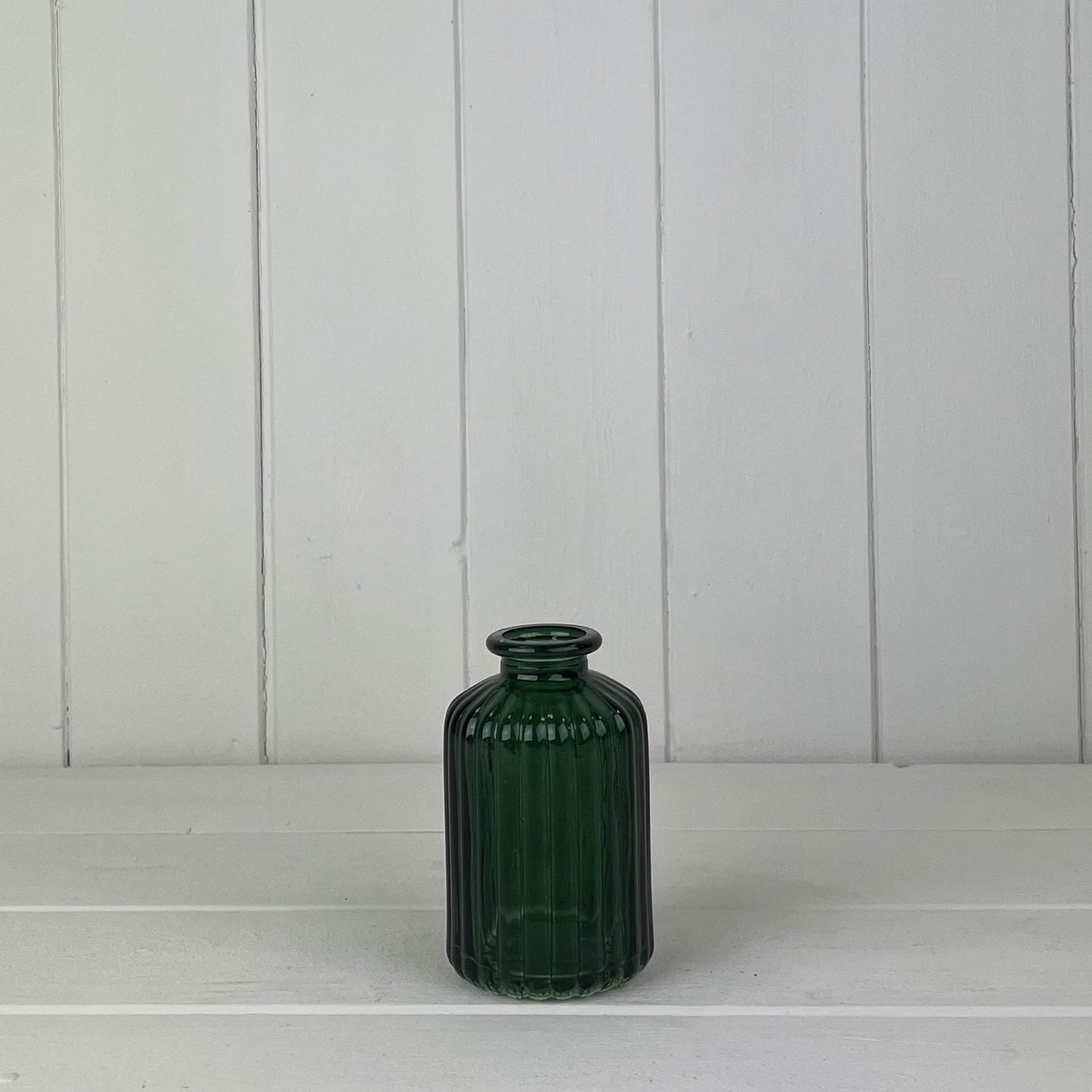 Green Ribbed Glass Bottle