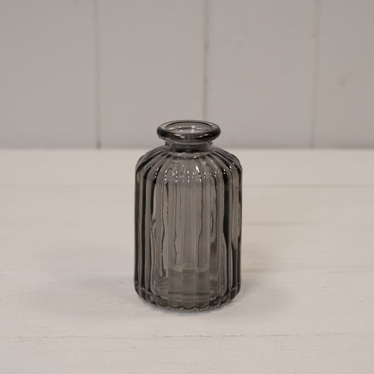 Smoky Grey Ribbed Glass Bottle