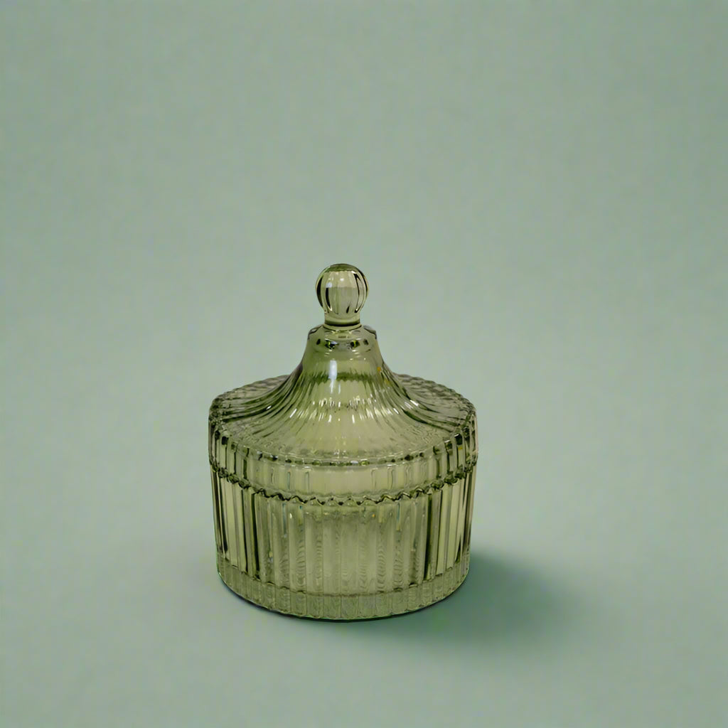 Vintage Green Glass Decorative Jar