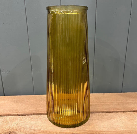 Yellow Tall Ribbed Vase