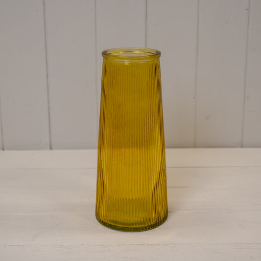 Yellow Tall Ribbed Vase