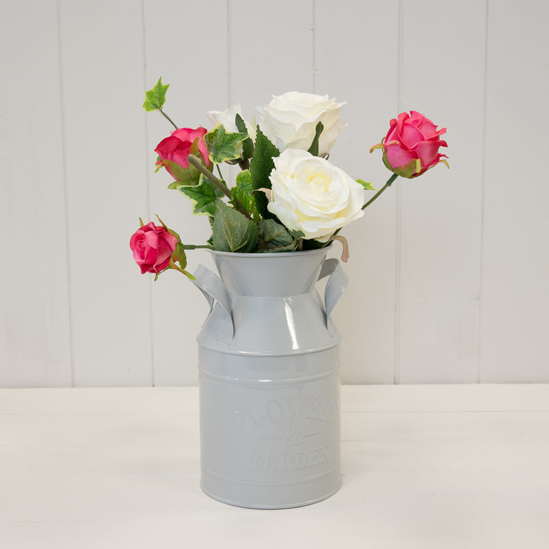 Grey Flowers and Garden Zinc Churn