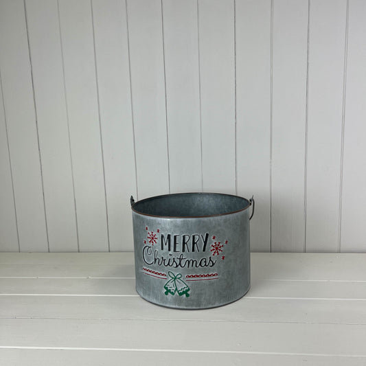 Metal Bucket Merry Christmas with Over Handle