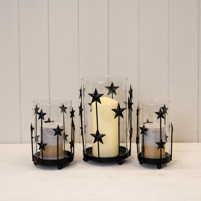 Black Metal Star Candle Holder With Glass Insert