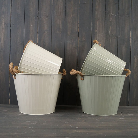 Round Tapered Zinc Planter with Rope Ears