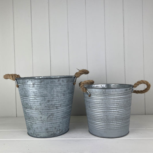 Ribbed Zinc Bucket With Hessian Ears