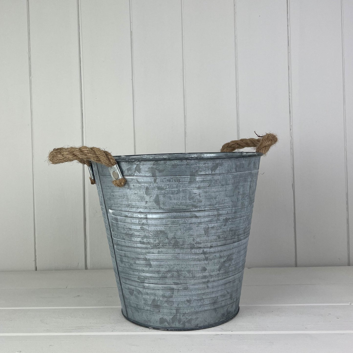 Ribbed Zinc Bucket With Hessian Ears