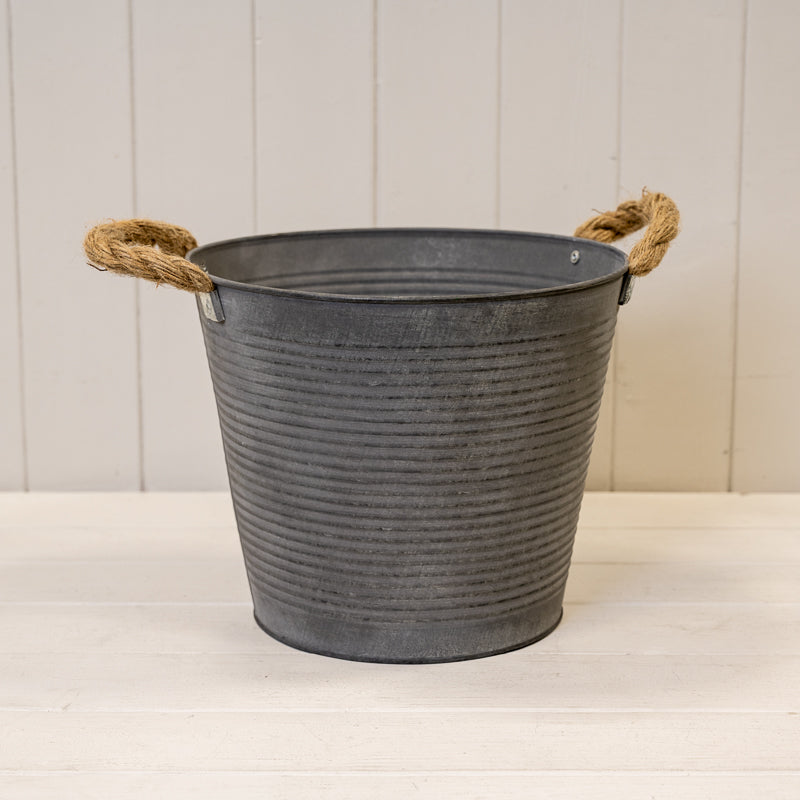 Ribbed Zinc Bucket With Hessian Ears