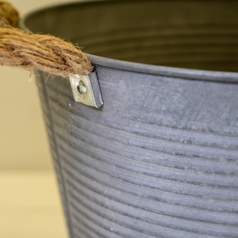 Ribbed Zinc Bucket With Hessian Ears