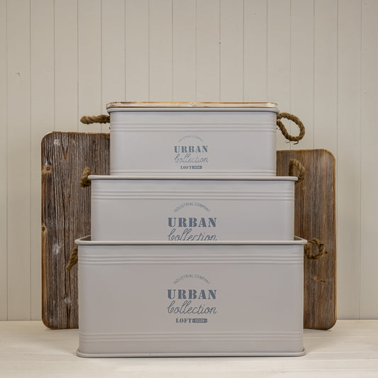 Set Of Three Cream Urban Rectangular Storage Containers