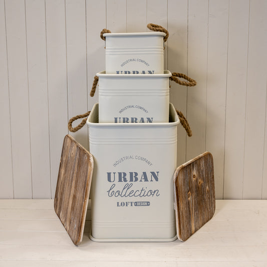 Set Of Three Cream Urban Square Storage Containers