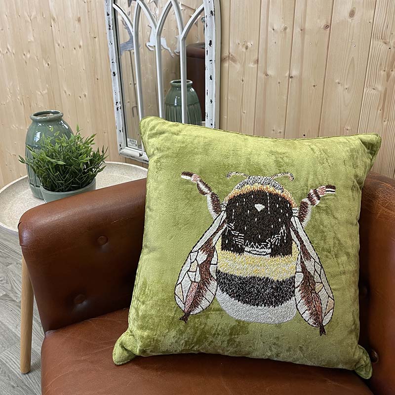 Handmade Bee Embroidered Cushion