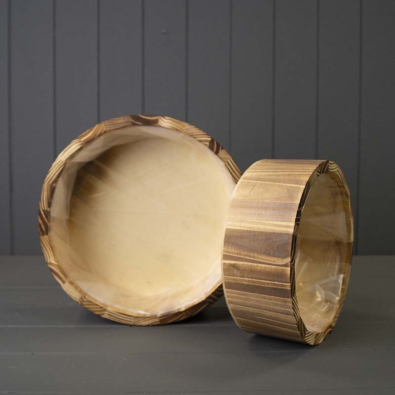 Set of Two Round Wooden Planters