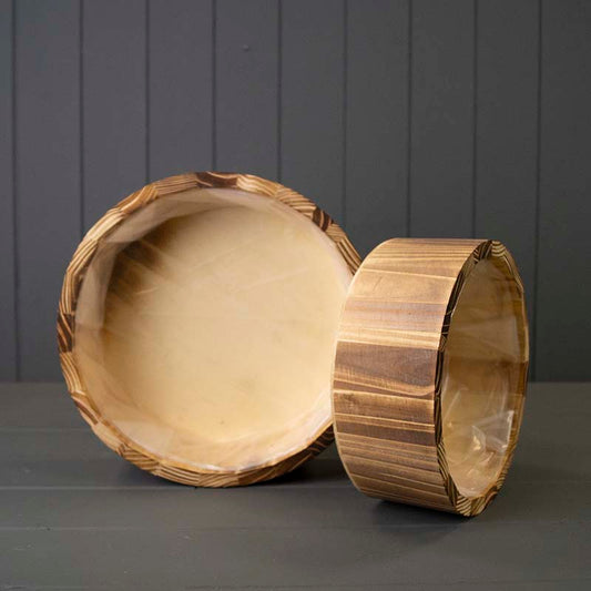 Set of Two Round Wooden Planters