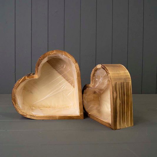 Set of Two Heart Wooden Planters