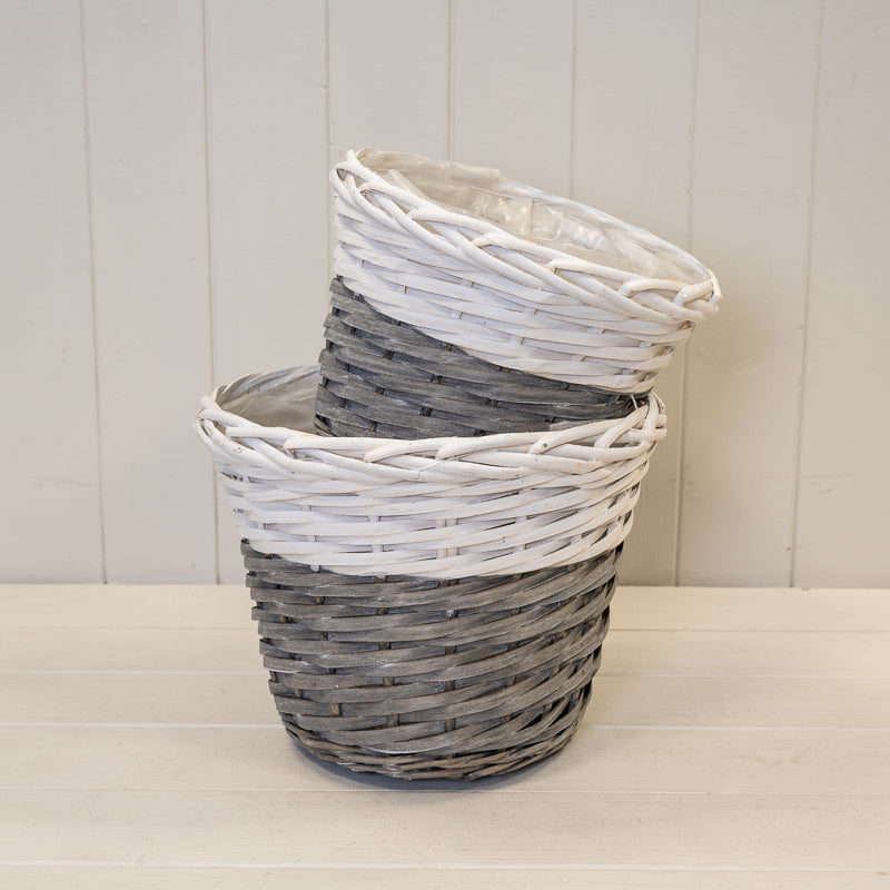 Two Tone White/Grey Willow Planter
