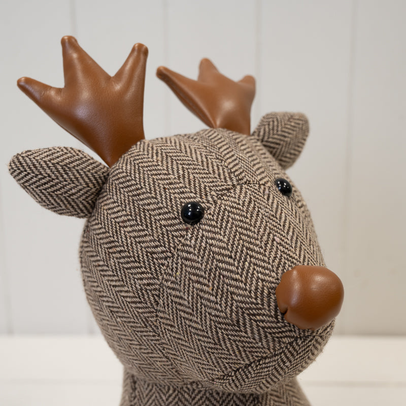 Herringbone Fabric Reindeer Head Doorstop