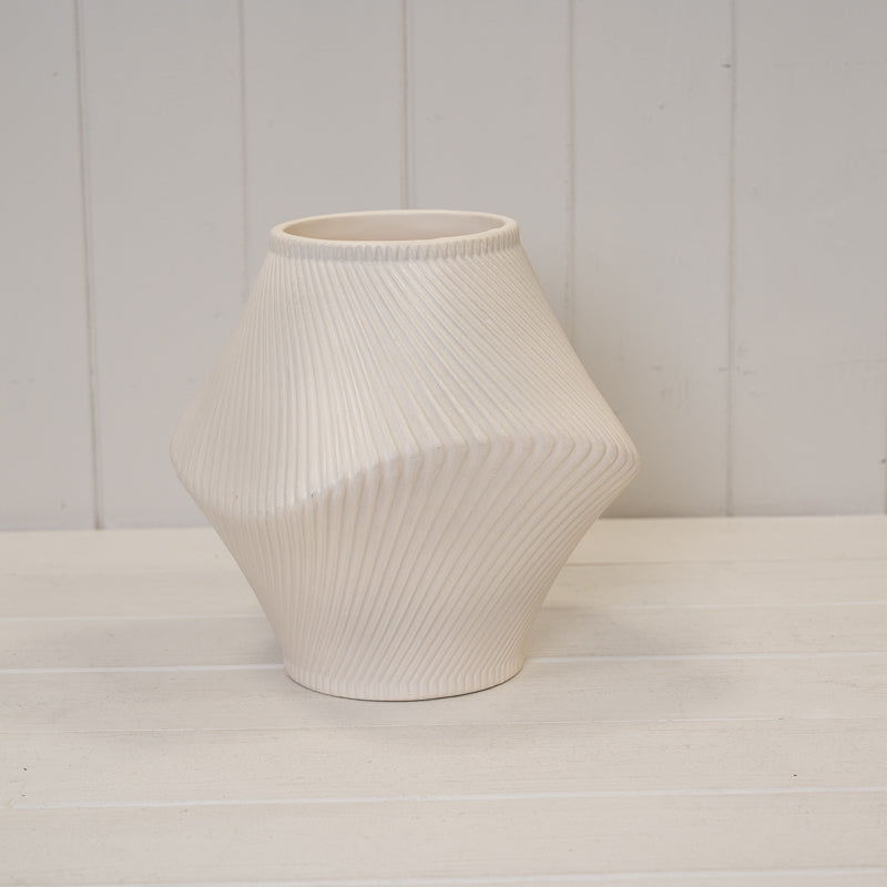 Modern Beige Sculptural Ribbed Vase