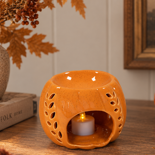 Orange Ceramic Wax Burner with Leaf Detail