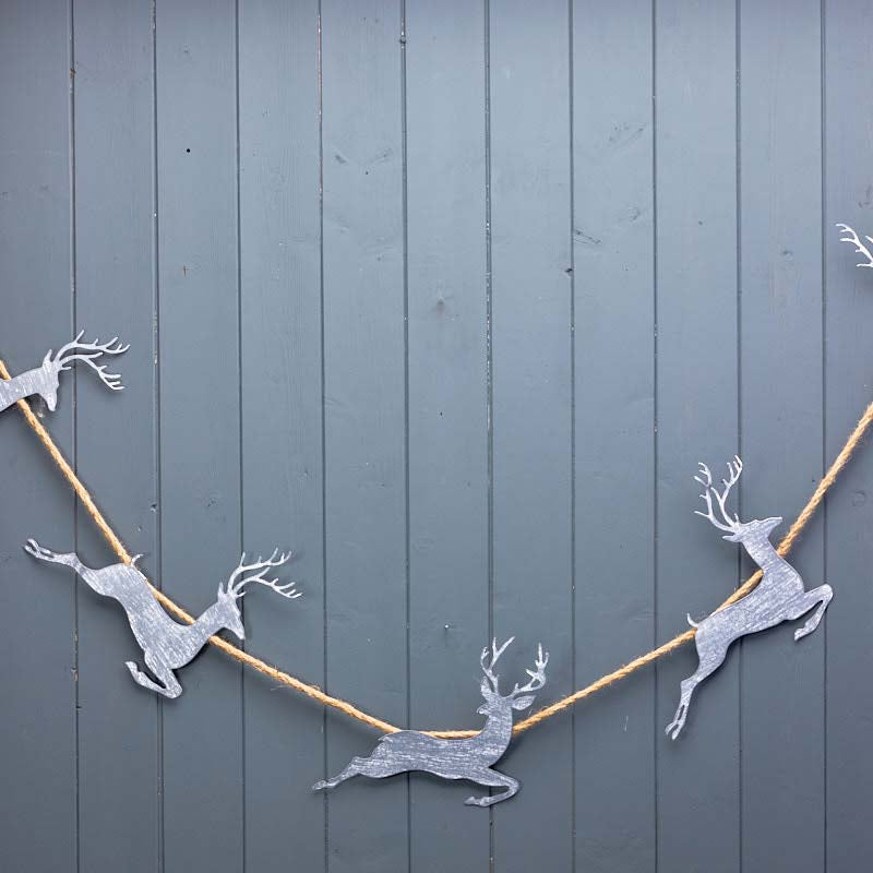 Greywash Metal Reindeer Garland