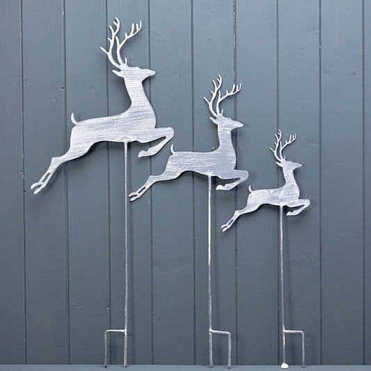 Set of Grey Metal Reindeer Stakes