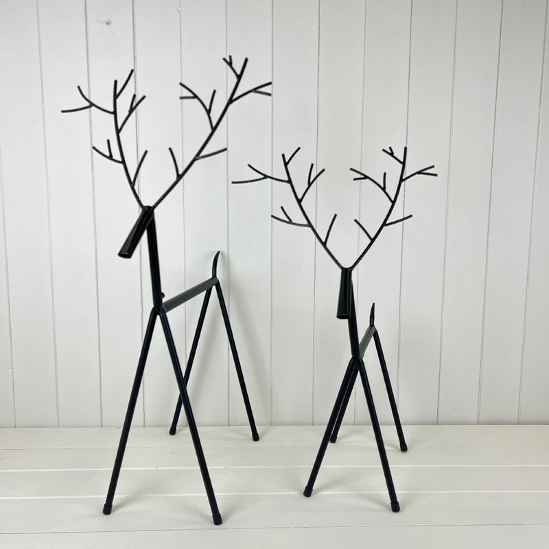 Black Metal Set of Two Reindeer Decorations Boxed