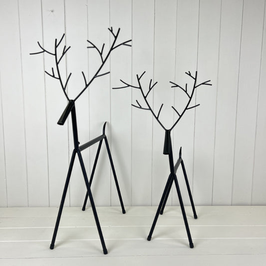 Black Metal Set of Two Reindeer Decorations Boxed