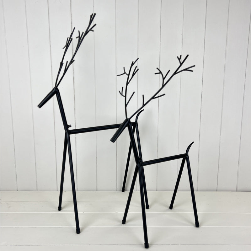 Black Metal Set of Two Reindeer Decorations Boxed