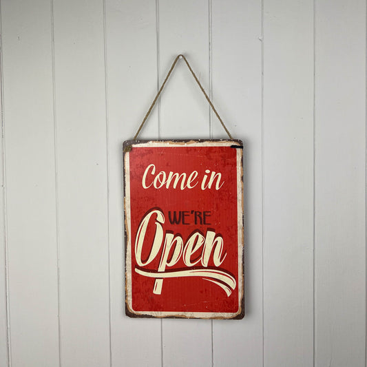 Red Metal Open Close Sign With Rope Hanger