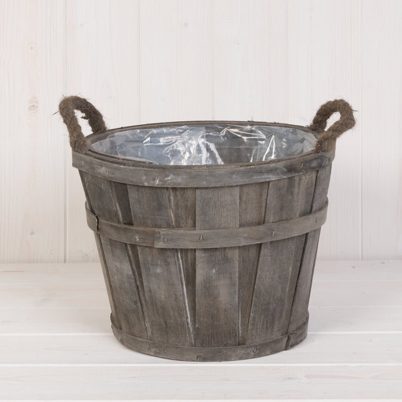 Grey Wooden Barrel Basket