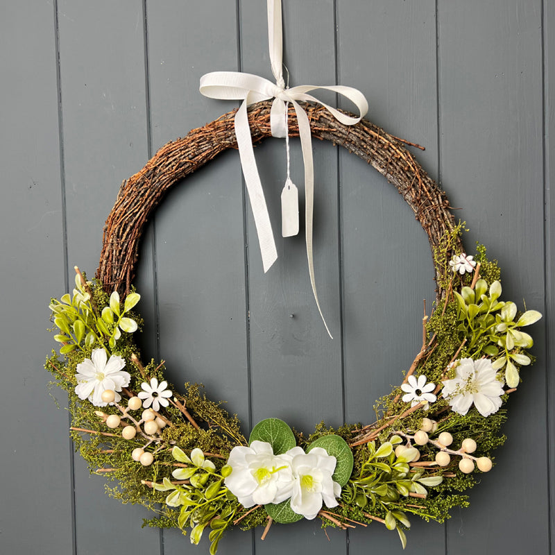 White Floral And Greenery Spring Wreath
