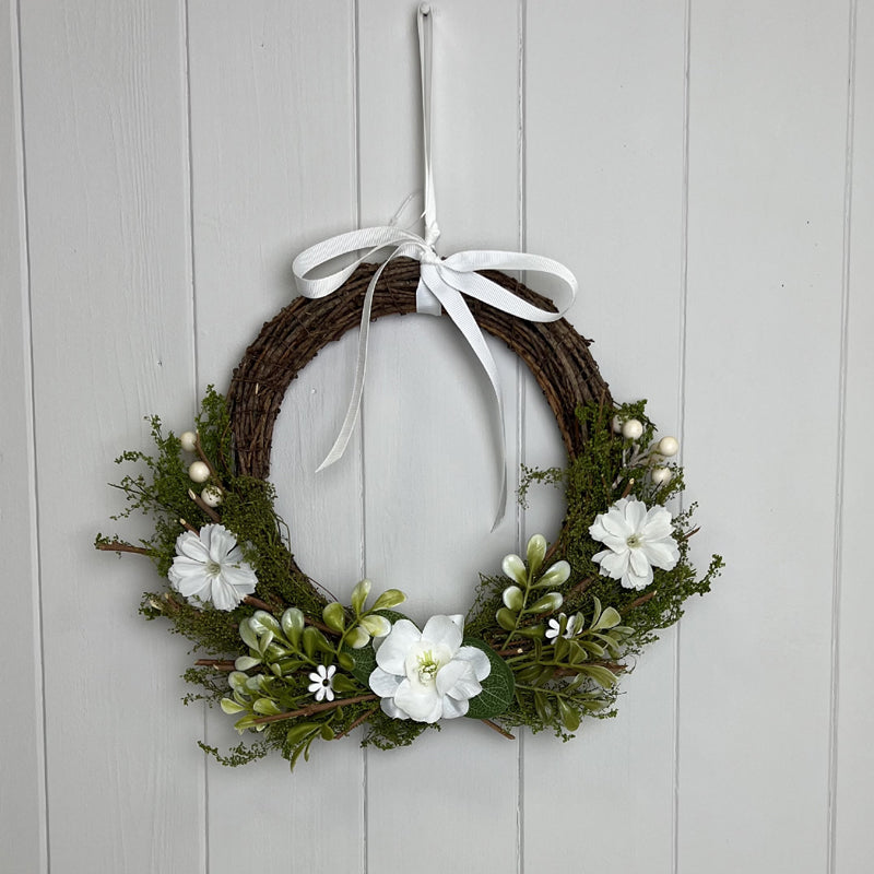 White Floral and Greenery Spring Wreath