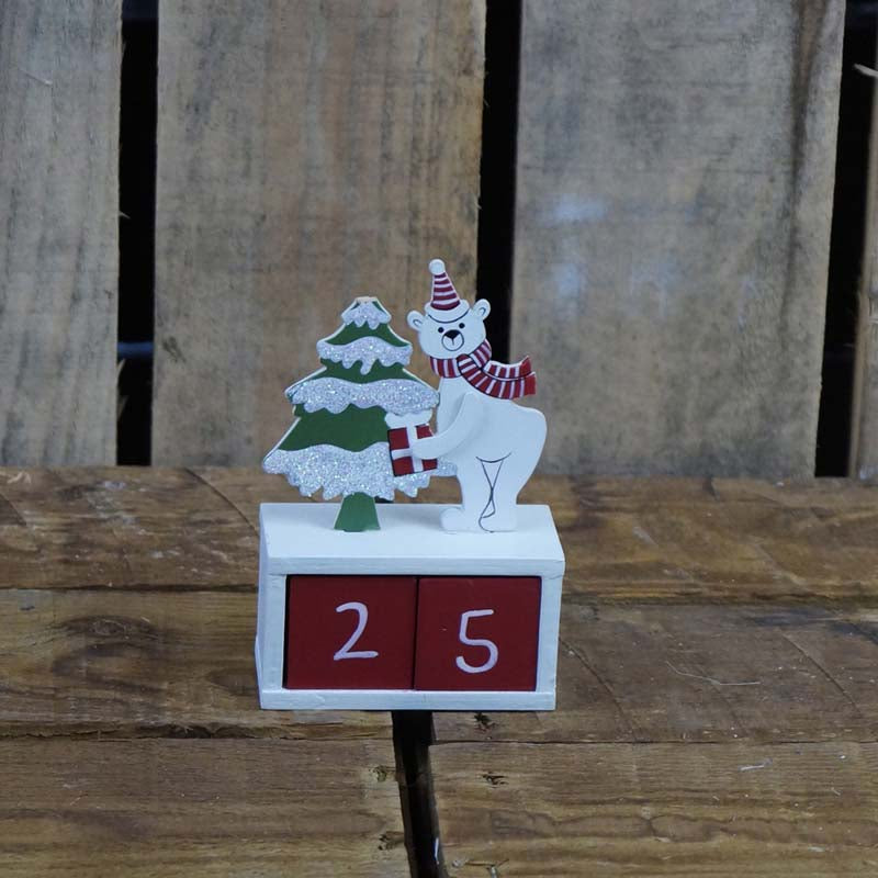 Countdown to Christmas Wooden Block with Snowman and Christmas Tree